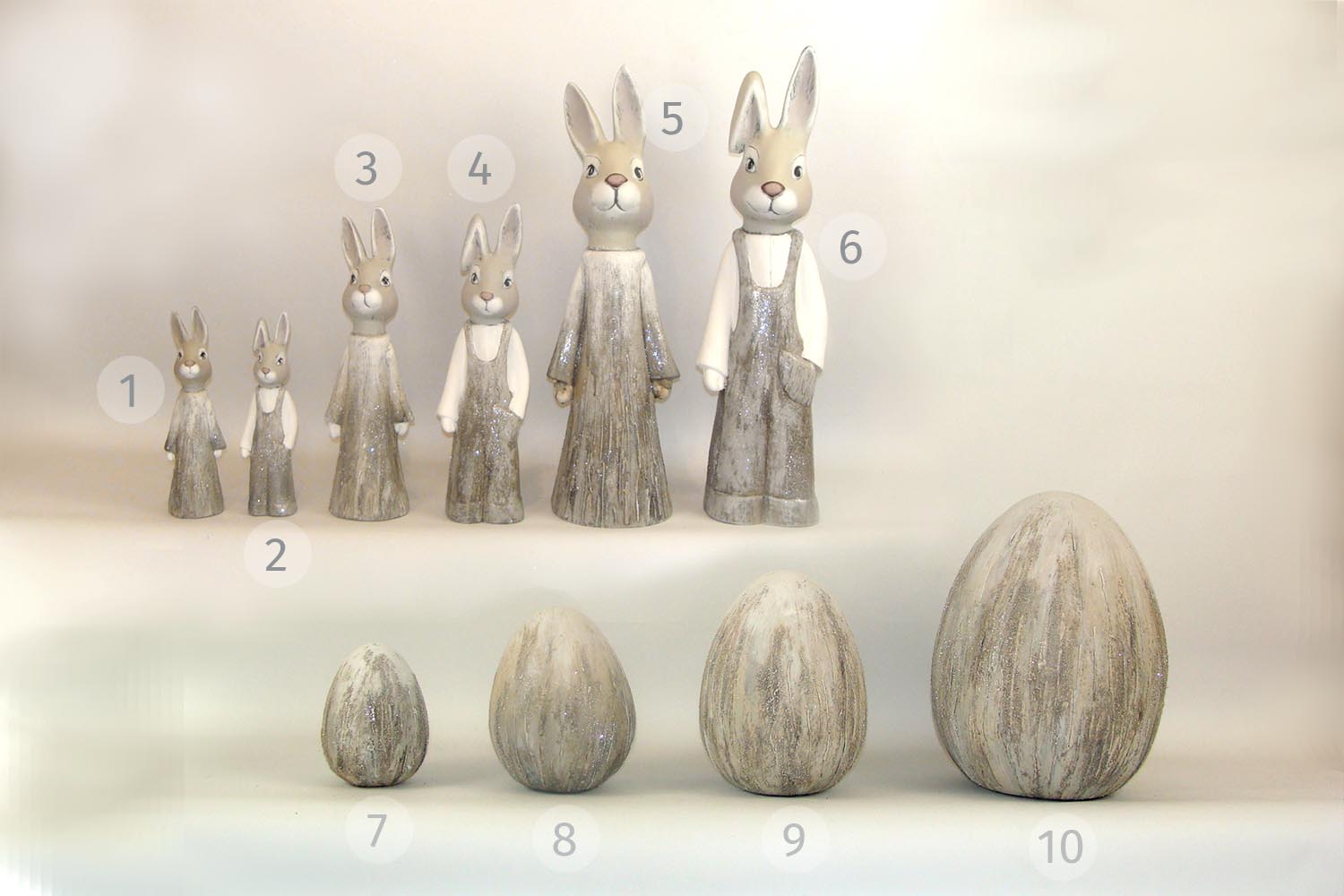zające i jaja melanż szary - ceramiczne zające figurki na wielkanoc